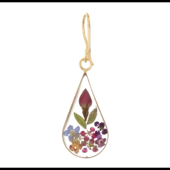 Sterling Silver Pressed Flower Teardrop Earrings - Picture 3 of 3